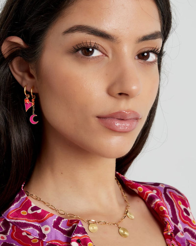 oorbel hart met kralen roze