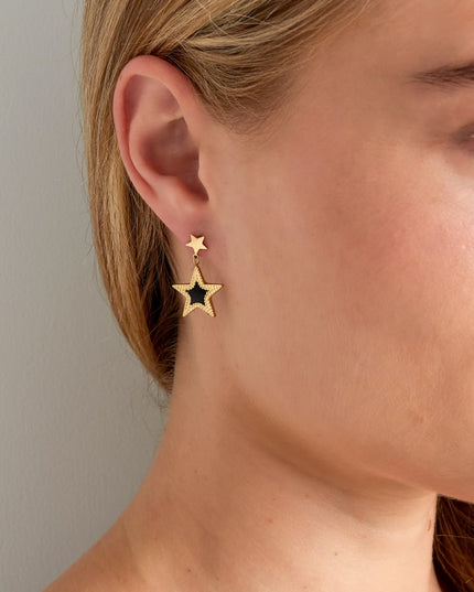 Oorbellen dubbele ster - Goud kleur/blauw