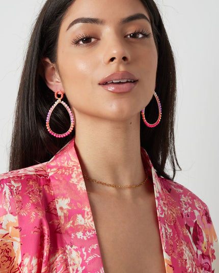 Kralenoorbellen druppel - rood/oranje