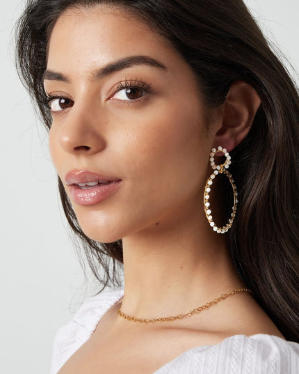 Oorbellen dubbele kralen rondjes - Goud kleur/geel/rood