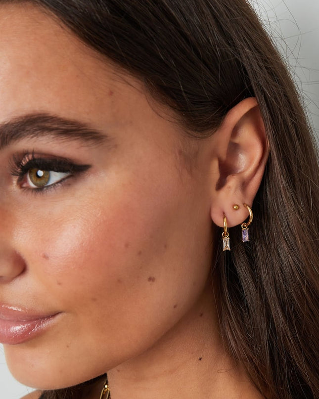 Oorbellen langwerpige steen - Goud kleur/wit