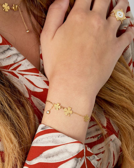 armband drie klavers en steen