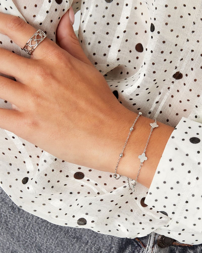 dubbele armband klaver/bolletjes