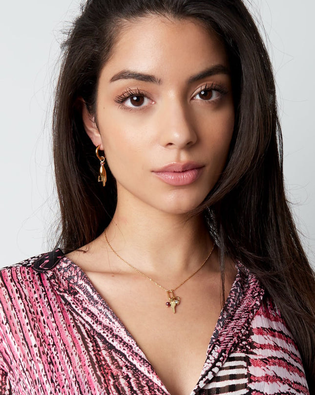 Oorbellen handsymbool - Goud kleur/paars