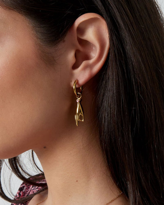 Oorbellen handsymbool - Goud kleur/paars