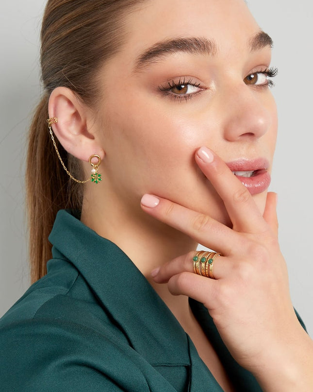 Oorbel met ear cuff bloem - Goud kleur/paars