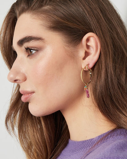 Oorbellen bedel party - Goud kleur/roze