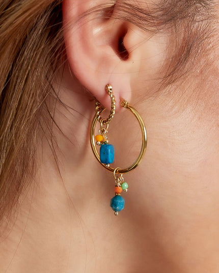 Oorbellen bedel party - Goud kleur/blauw