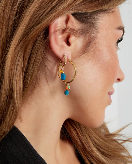 Oorbellen bedel party - Goud kleur/blauw