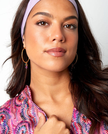 Oorbellen kleurrijke steentjes - Goud kleur/paars