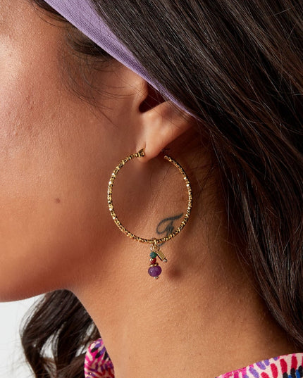 Oorbellen kleurrijke steentjes - Goud kleur/paars