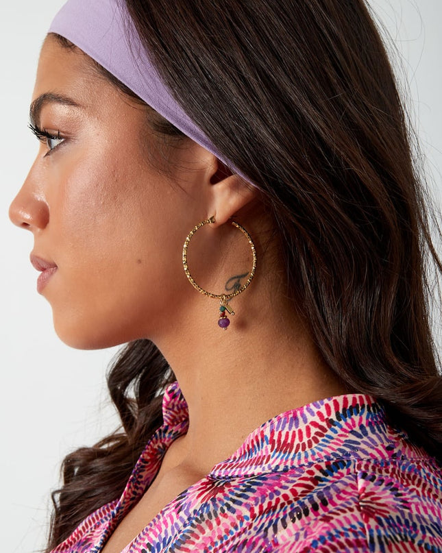 Oorbellen kleurrijke steentjes - Goud kleur/paars