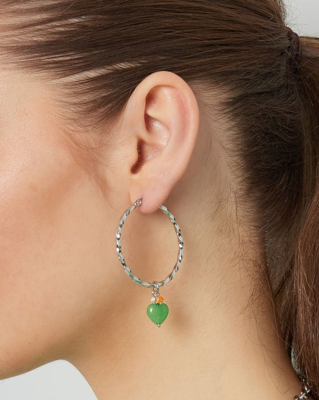 Oorbellen gedraaid met hart - zilver/groen