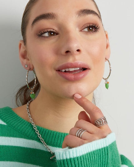 Oorbellen gedraaid met hart - zilver/groen