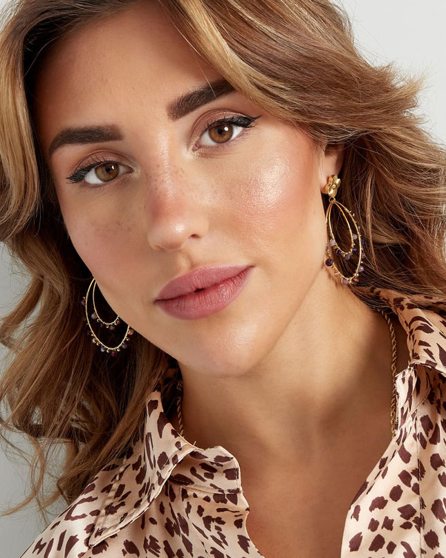 Oorbellen ovaal met kraaltjes - Goud kleur/zwart