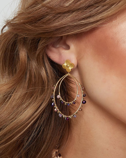 Oorbellen ovaal met kraaltjes - Goud kleur/zwart