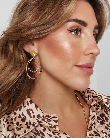 Oorbellen ovaal met kraaltjes - Goud kleur/zwart