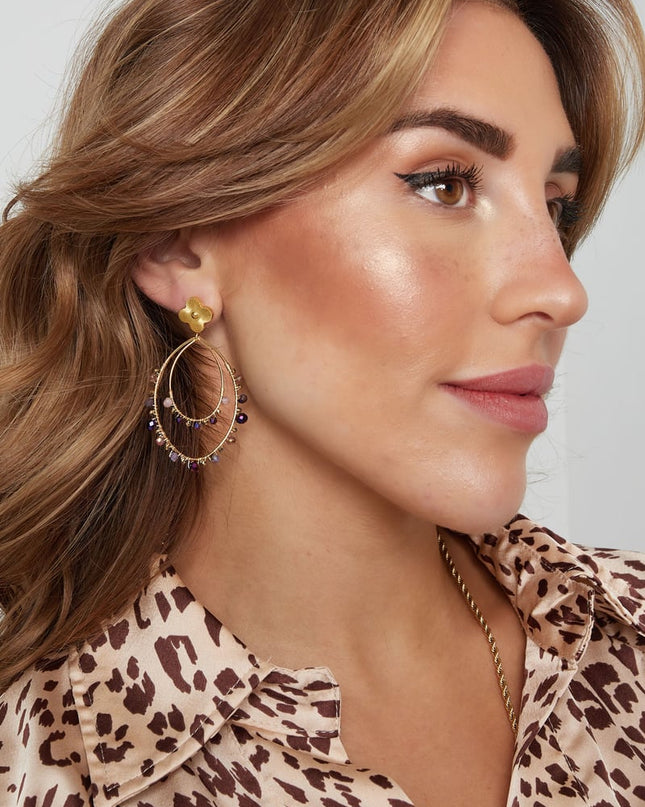 Oorbellen ovaal met kraaltjes - Goud kleur/zwart