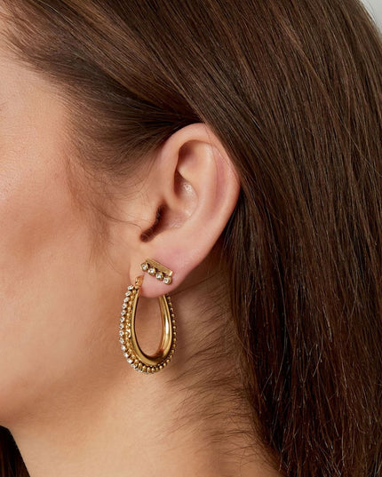 druppel vormige oorbel met steentjes met bolletjes