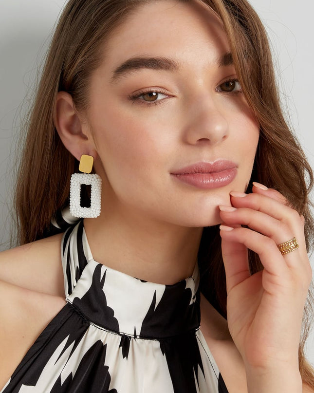 rechthoek oorbellen met glaskralen