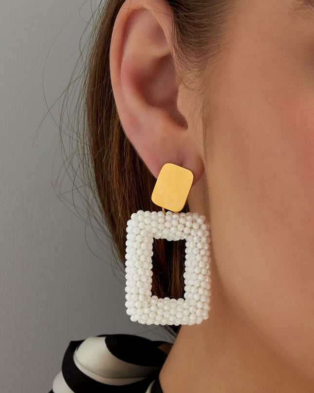 rechthoek oorbellen met glaskralen