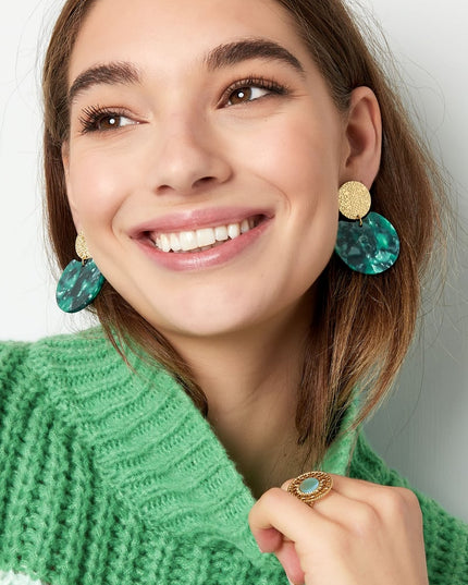 Oorbellen statement met gekleurd detail - Goud kleur/blauw