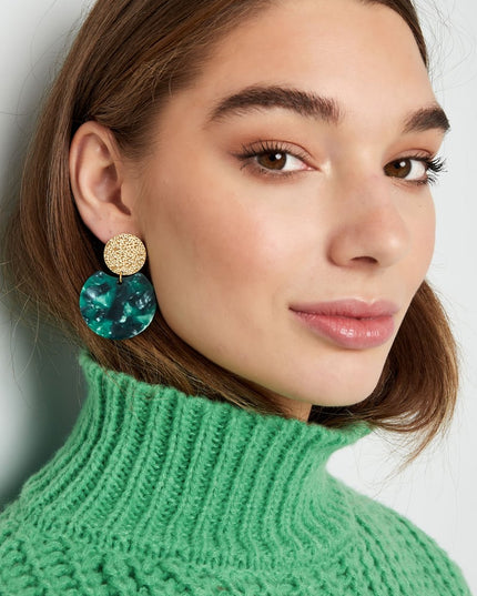 Oorbellen statement met gekleurd detail - Goud kleur/blauw