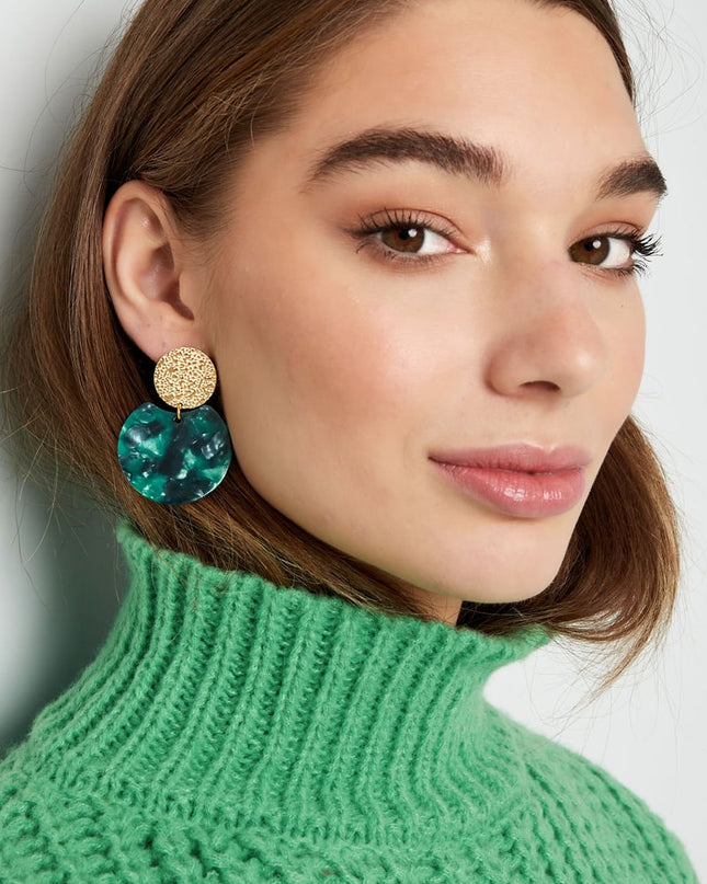 Oorbellen statement met gekleurd detail - Goud kleur/blauw