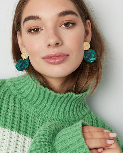 Oorbellen statement met gekleurd detail - Goud kleur/blauw