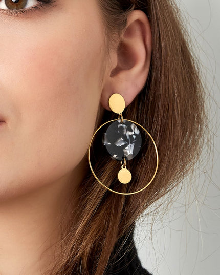 Oorbellen cirkel met print - zwart/Goud kleur