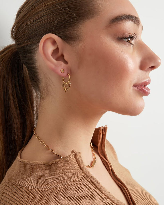 Oorbellen steentjes slinger - Goud kleur/zwart