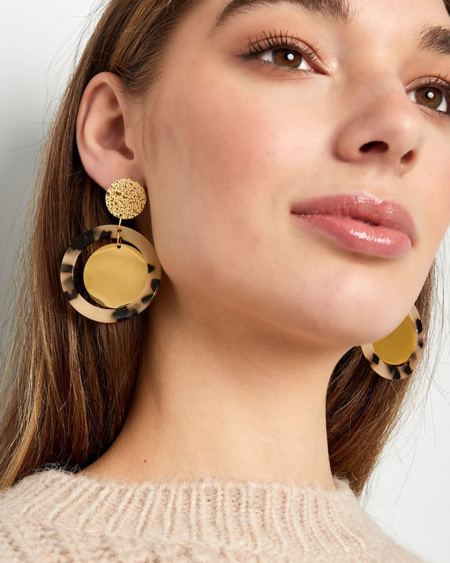 Oorbellen cirkels met print - Goud kleur/lila