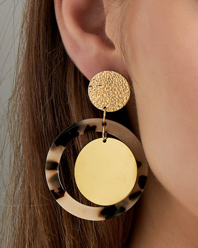 Oorbellen cirkels met print - Goud kleur/lila