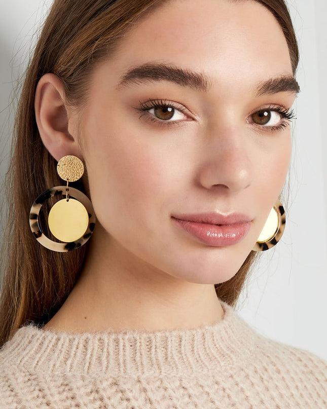 Oorbellen cirkels met print - Goud kleur/lila