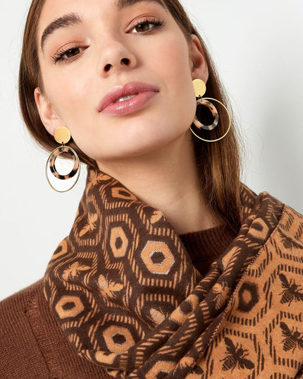 Oorbellen double round - Goud kleur/beige