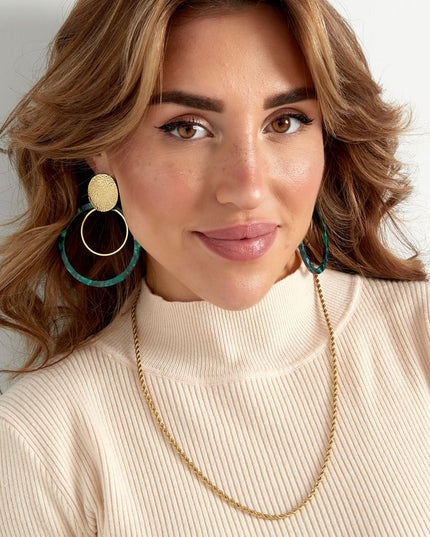 Oorbellen cirkels met print - Goud kleur/bruin