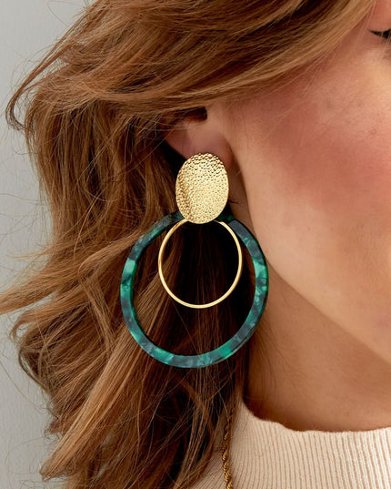 Oorbellen cirkels met print - Goud kleur/bruin