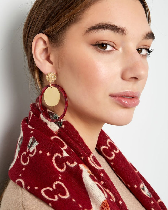 Oorbellen cirkels met print - Goud kleur/beige