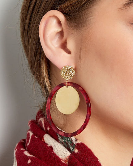 Oorbellen cirkels met print - Goud kleur/beige