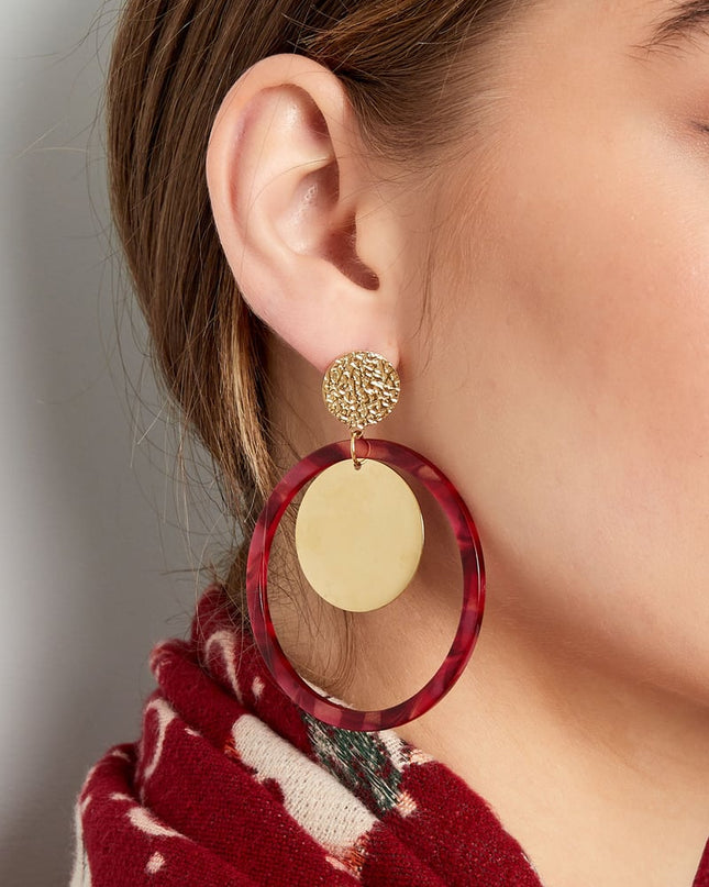 Oorbellen cirkels met print - Goud kleur/beige