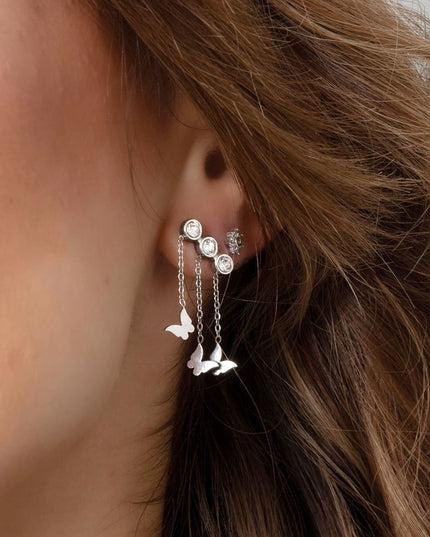 Oorbellen vlindertjes & steentjes - Goud kleur/blauw/groen