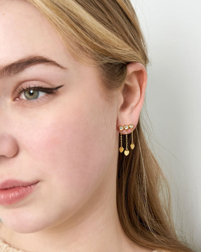 Oorbellen hartjes & steentjes - Goud kleur/wit