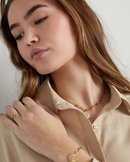 schakel armband met goud/ zilver detail