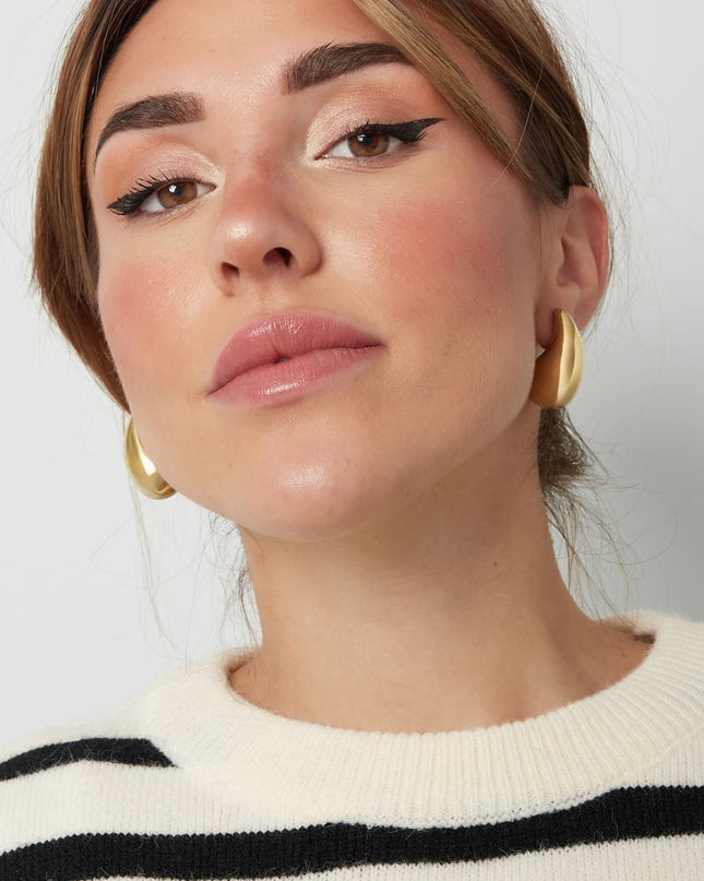 Dames oorbellen met dikke koepel en druppelvormige druppel van roestvrij staal - medium