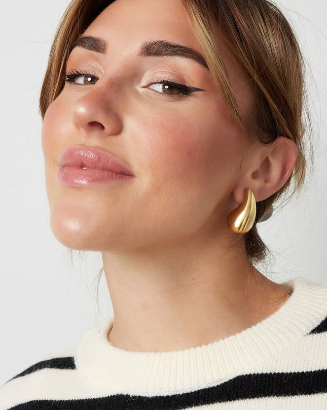 Dames oorbellen met dikke koepel en druppelvormige druppel van roestvrij staal - medium