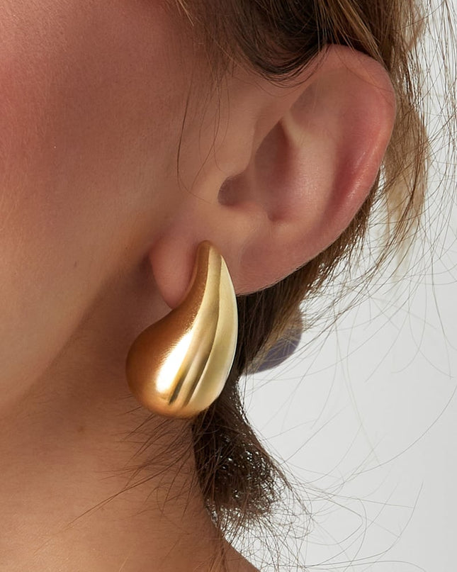 Dames oorbellen met dikke koepel en druppelvormige druppel van roestvrij staal - medium