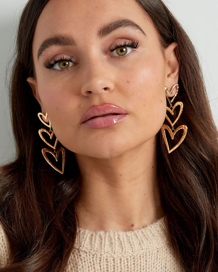 triple hart oorbel met structuur