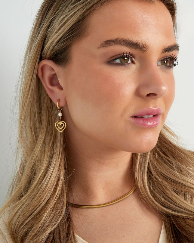 oorbellen dubbel hart met parel