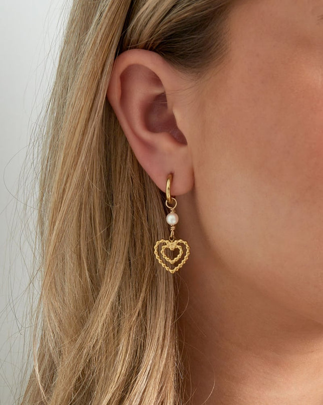 oorbellen dubbel hart met parel