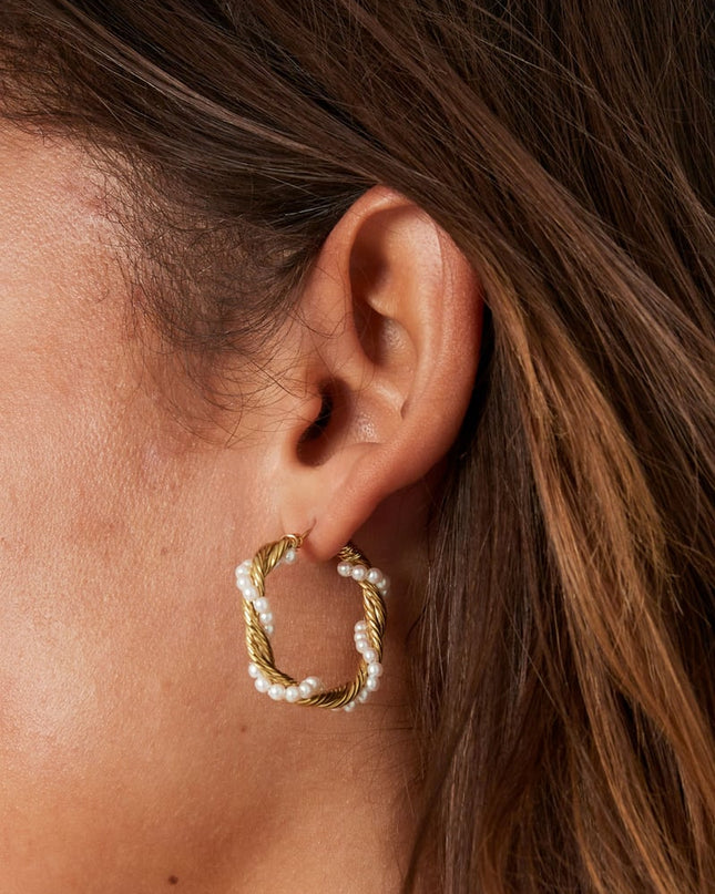 ronde gedraaide rope oorbellen met parels